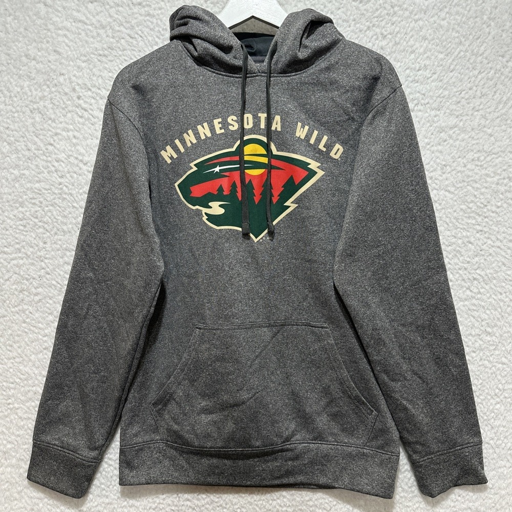 MINNESOTA WILD Hockey Hooded Men's S Gray Sweatshirt Hoodie Drawstring